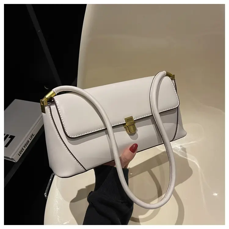 Black Leather Shoulder Bag with Gold Plated Latches — feature 49