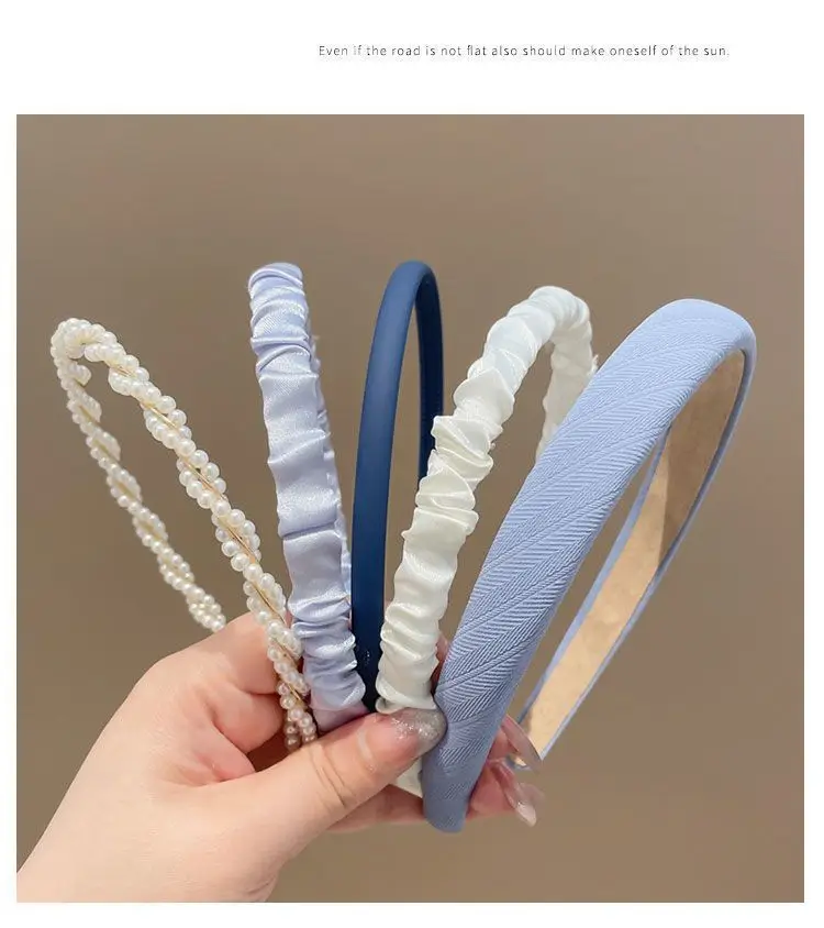 Women's Retro French Style Pearl Headband Blue White — feature 15