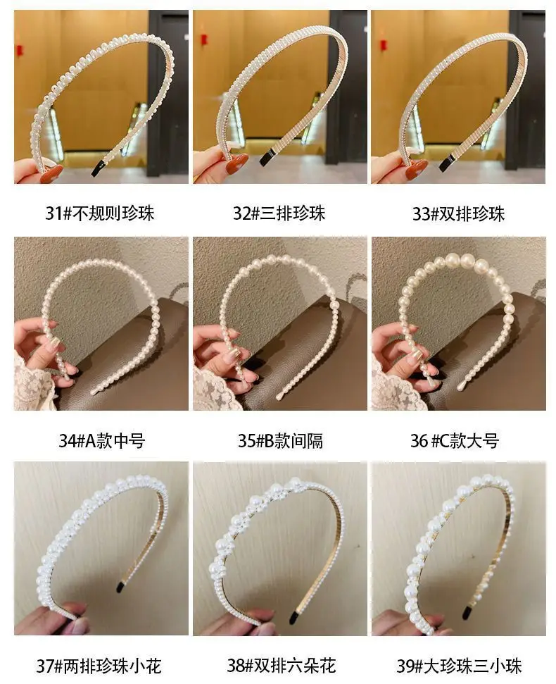 Women's Retro French Style Pearl Headband Blue White — feature 6
