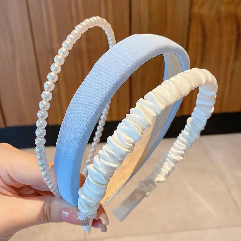 Women's Retro French Style Pearl Headband Blue White - Image 10