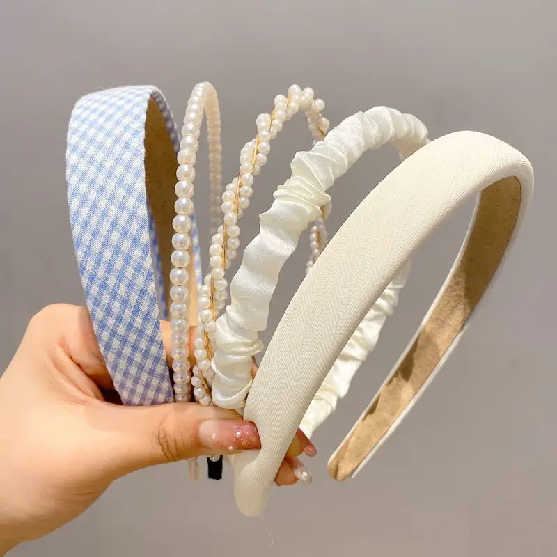 Women's Retro French Style Pearl Headband Blue White - Image 2