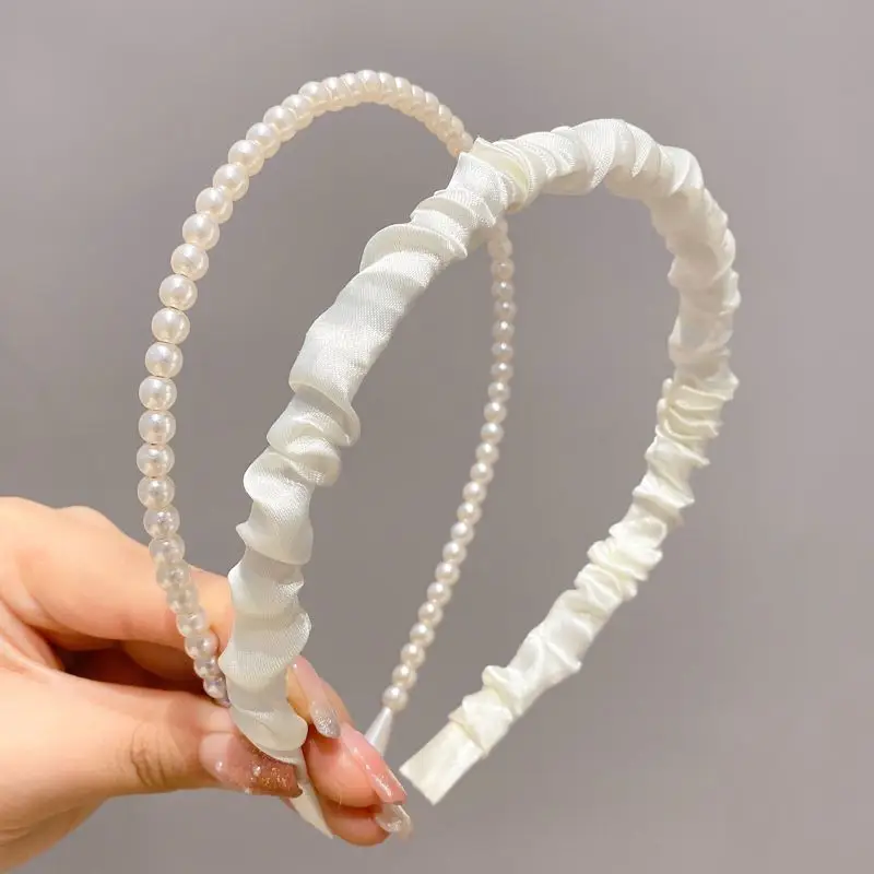 Women's Retro French Style Pearl Headband Blue White - Image 13