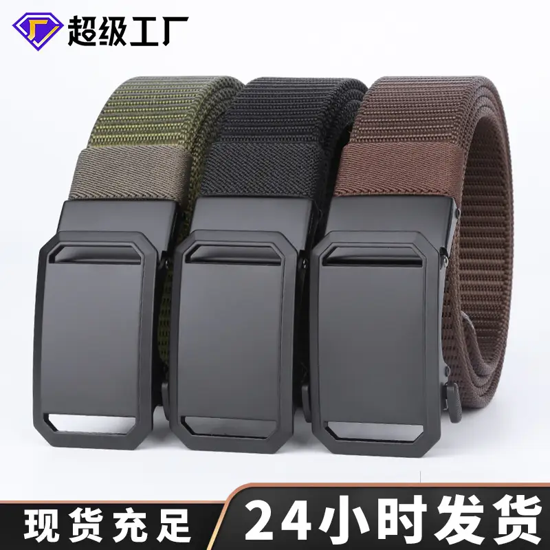 Men's Black Woven Tactical Belt with Automatic Buckle