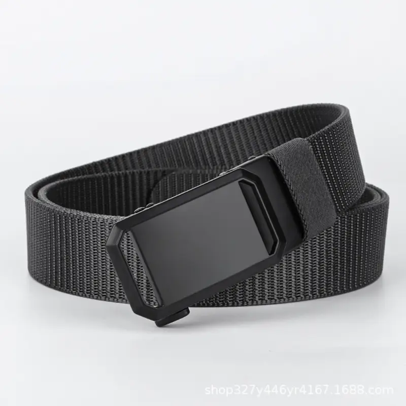 Men's Black Woven Tactical Belt with Automatic Buckle