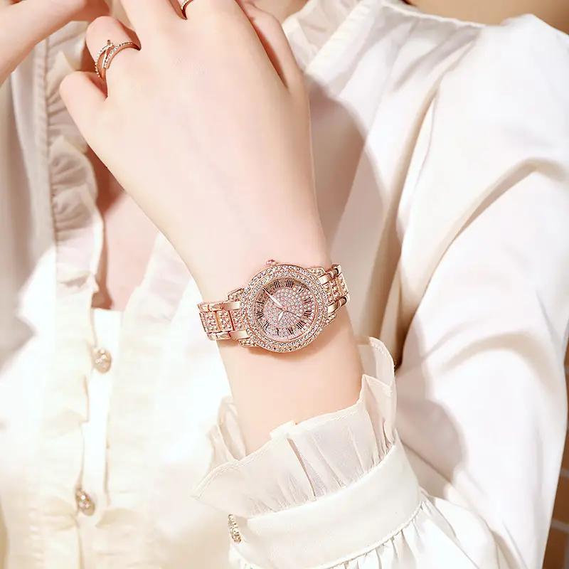 Women's Rose Gold Diamond Crown Watch - Image 3