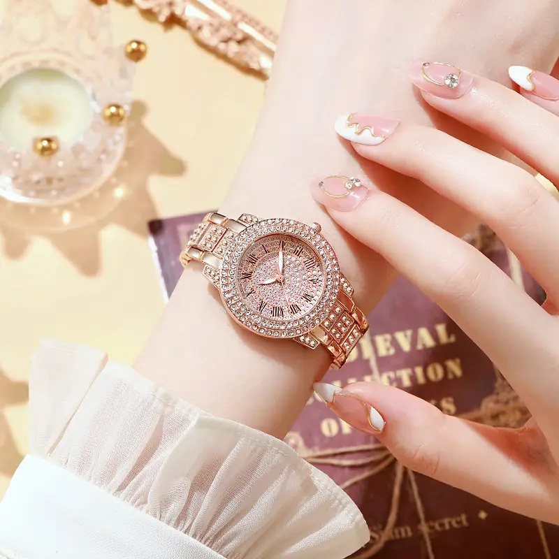 Women's Rose Gold Diamond Crown Watch - Image 4