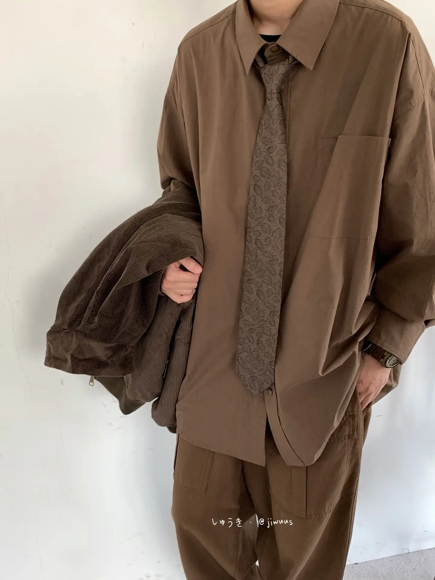 2023 Japanese Retro Long-Sleeve Shirt Brown Unisex Loose Overalls — feature 16