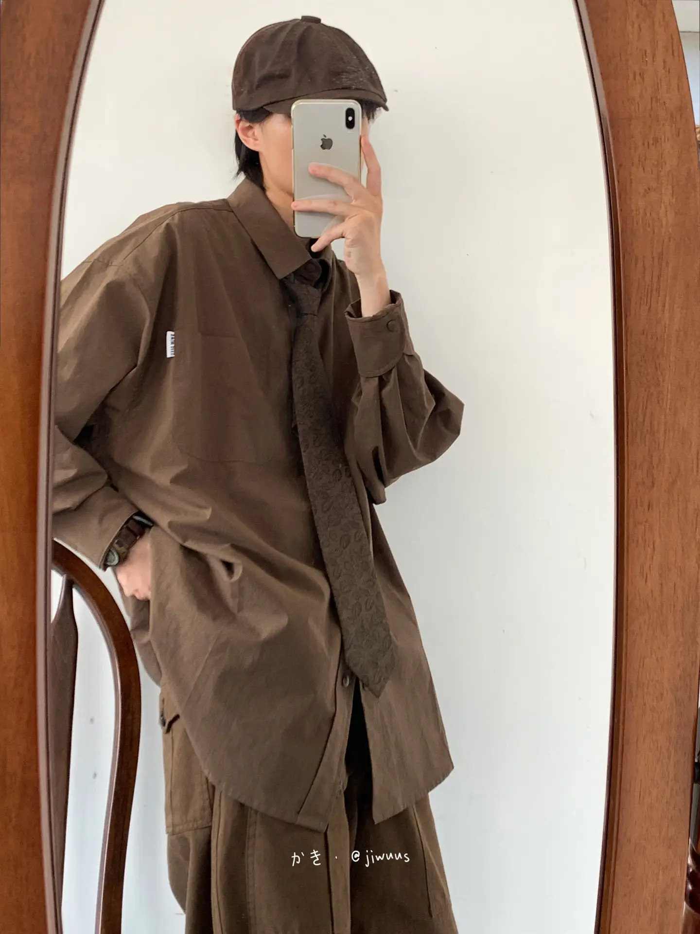 2023 Japanese Retro Long-Sleeve Shirt Brown Unisex Loose Overalls — feature 8