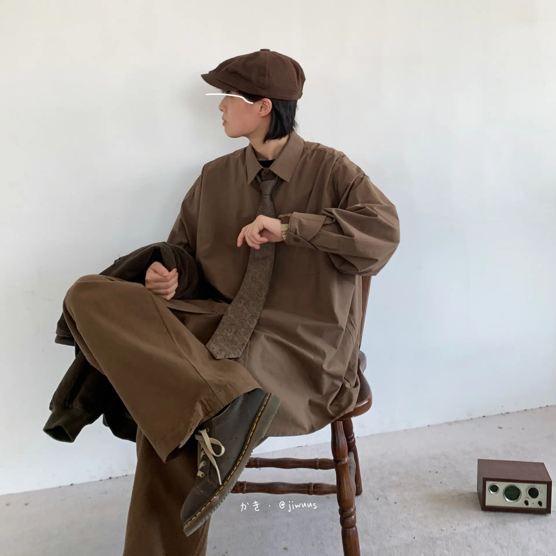 2023 Japanese Retro Long-Sleeve Shirt Brown Unisex Loose Overalls — feature 9