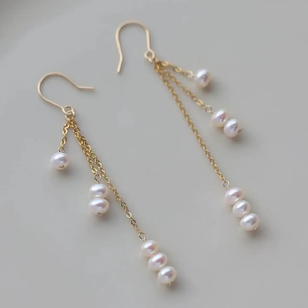 14K Gold Pearl Tassel Ear Hooks Women - Image 5