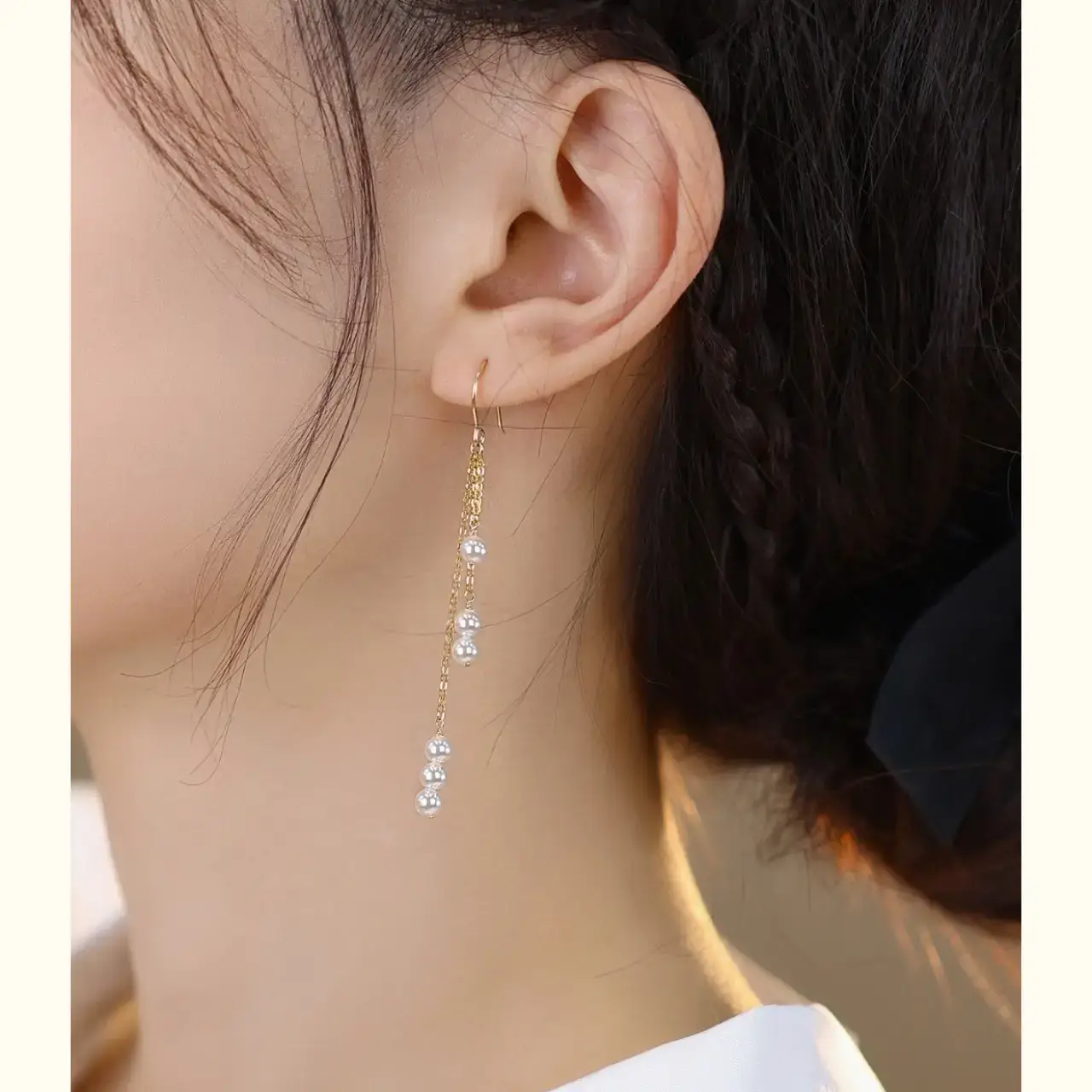 14K Gold Pearl Tassel Ear Hooks Women — feature 18