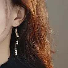 14K Gold Pearl Tassel Ear Hooks Women — feature 2