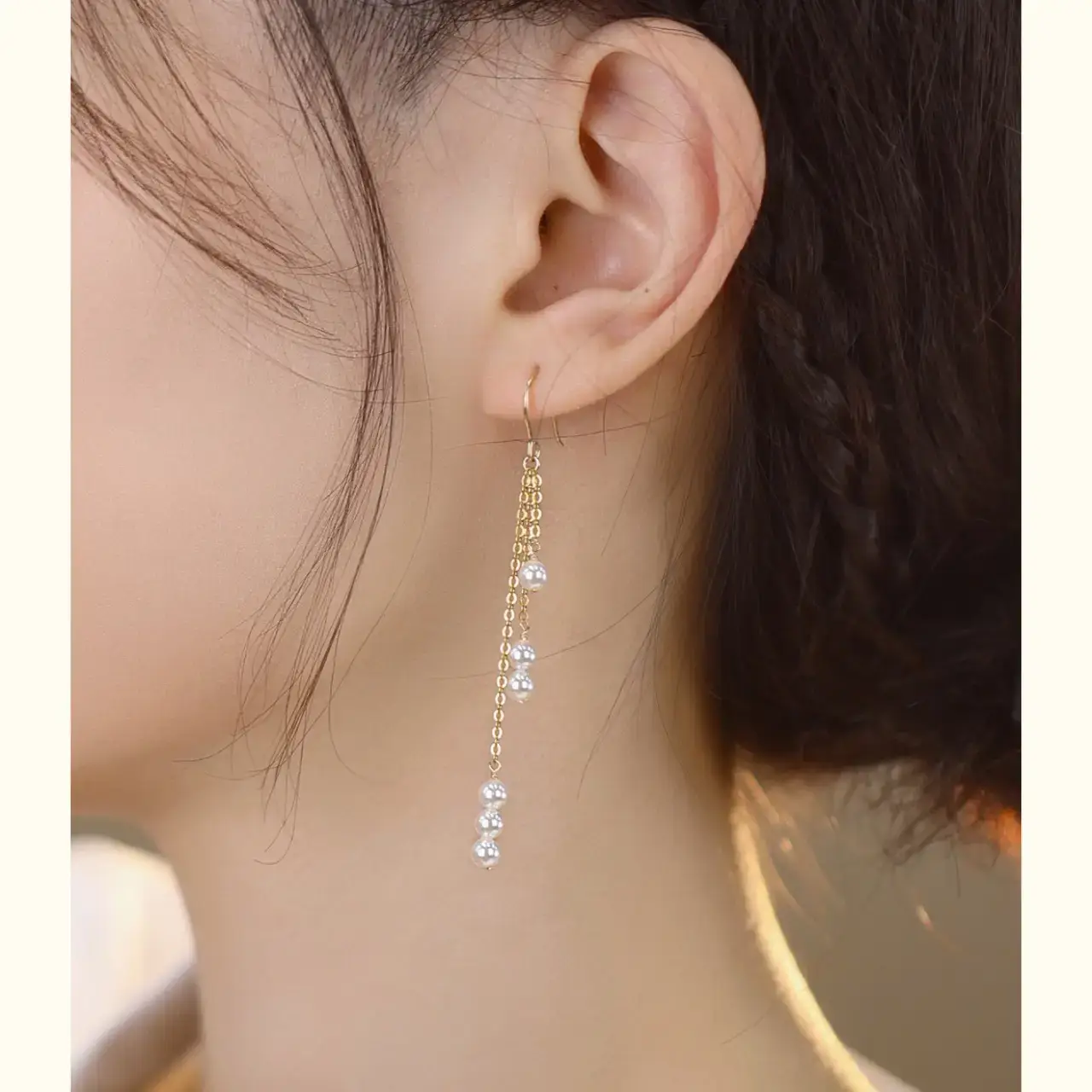14K Gold Pearl Tassel Ear Hooks Women — feature 21
