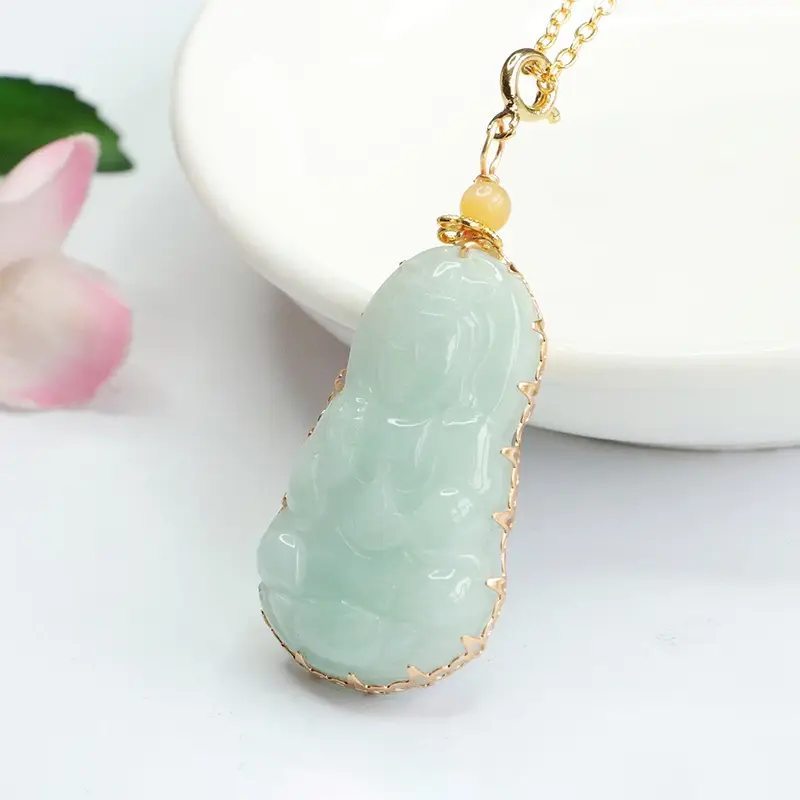Guan Yu Jade Pendant Necklace Natural Burmese Gold