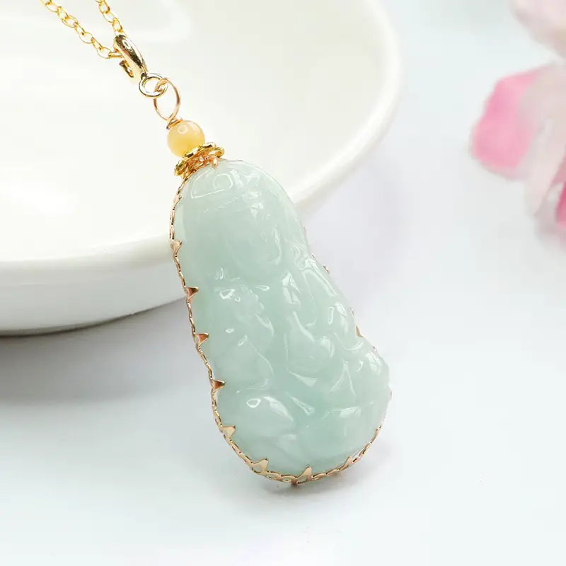 Guan Yu Jade Pendant Necklace Natural Burmese Gold