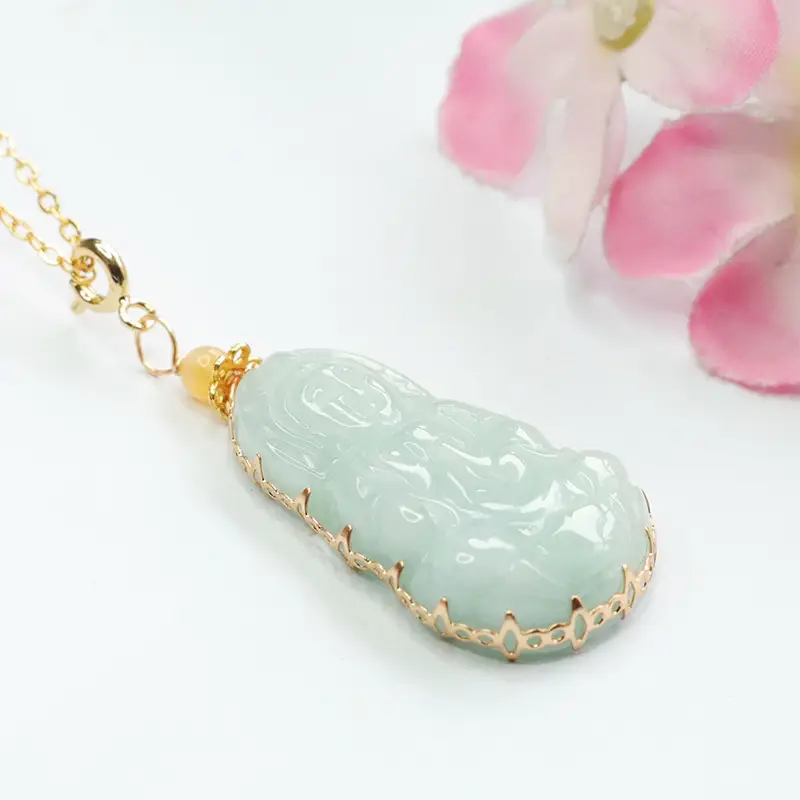 Guan Yu Jade Pendant Necklace Natural Burmese Gold