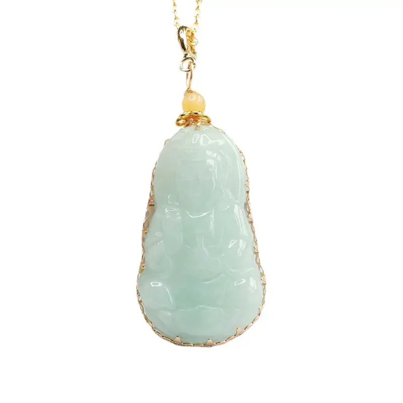 Guan Yu Jade Pendant Necklace Natural Burmese Gold