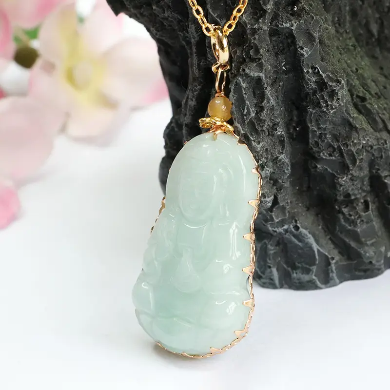 Guan Yu Jade Pendant Necklace Natural Burmese Gold — feature 10