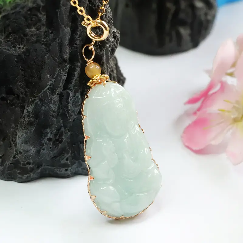 Guan Yu Jade Pendant Necklace Natural Burmese Gold — feature 11