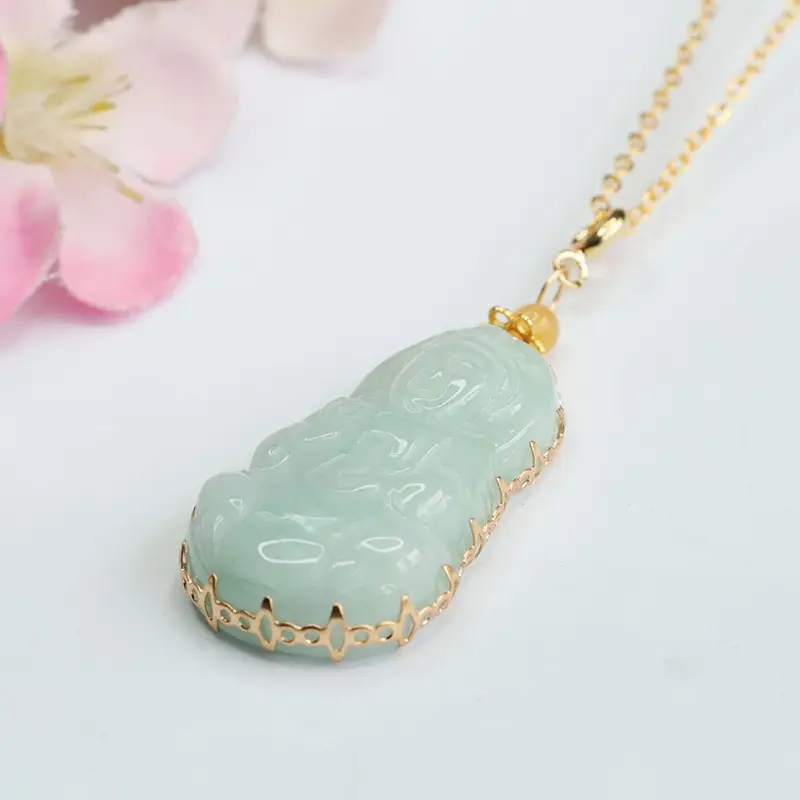 Guan Yu Jade Pendant Necklace Natural Burmese Gold — feature 8