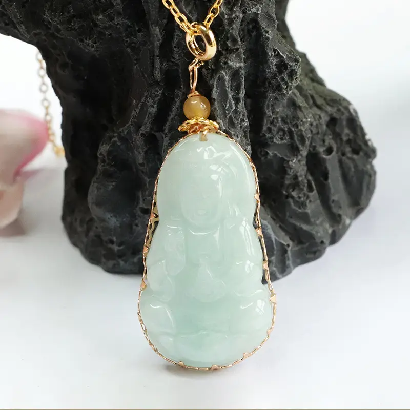 Guan Yu Jade Pendant Necklace Natural Burmese Gold