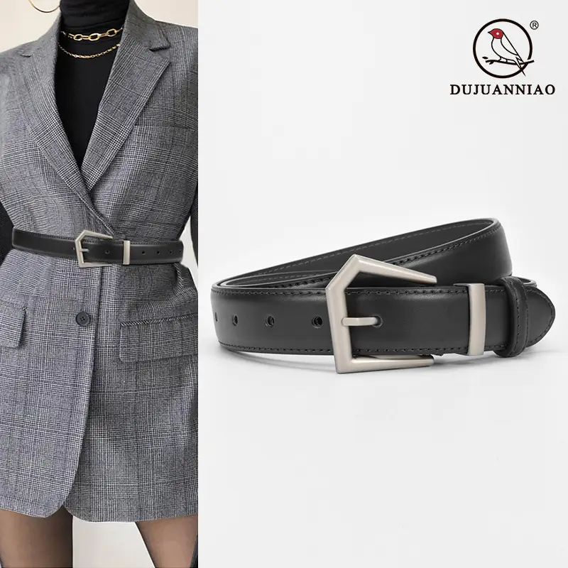 Women's Beige Leather Belt with Silver Buckle