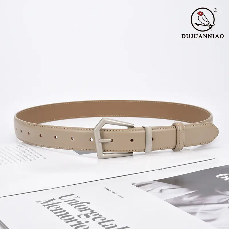 Women's Beige Leather Belt with Silver Buckle