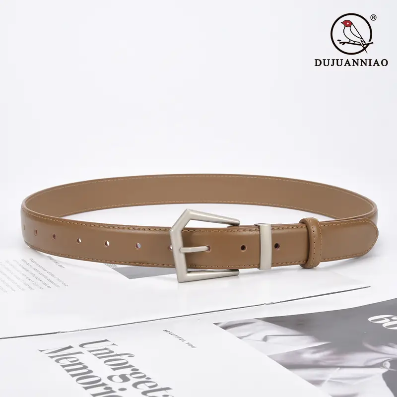 Women's Beige Leather Belt with Silver Buckle