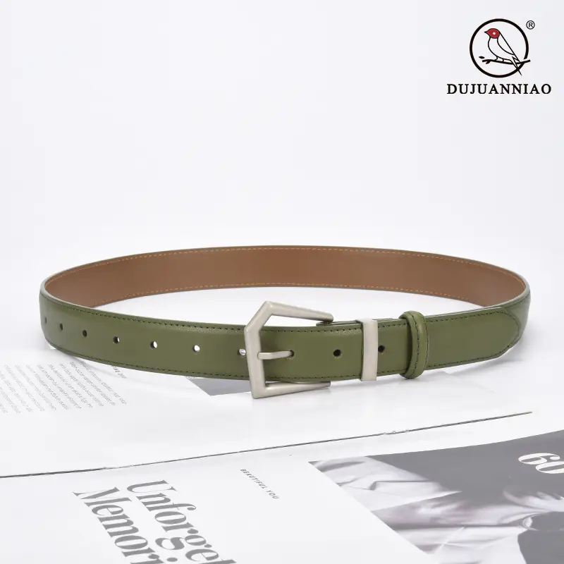 Women's Beige Leather Belt with Silver Buckle
