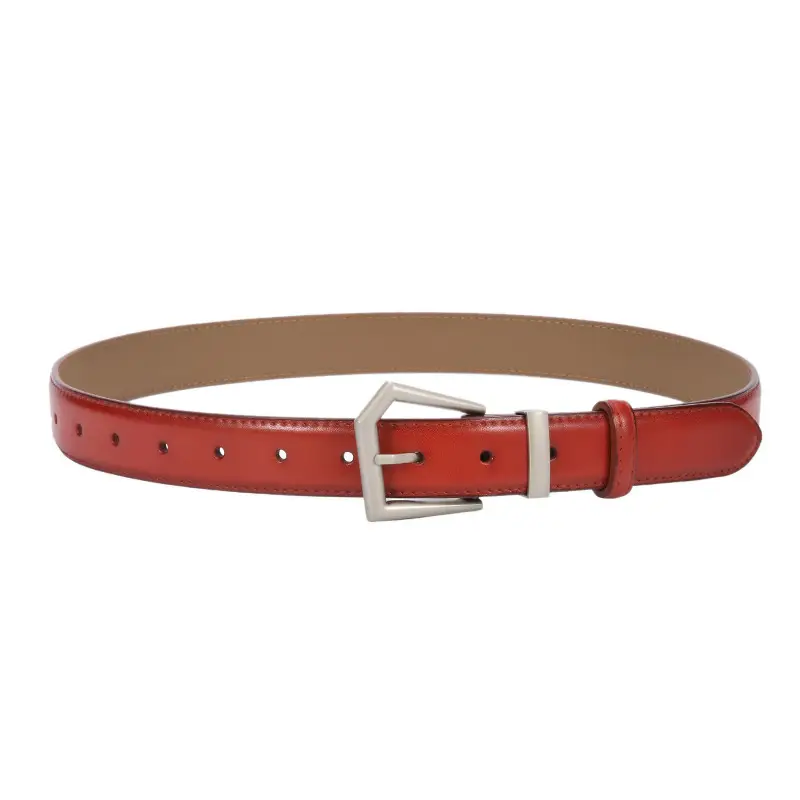 Women's Beige Leather Belt with Silver Buckle