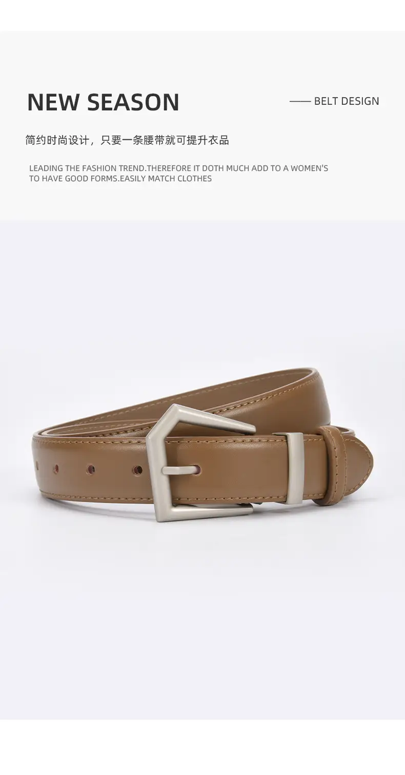 Women's Beige Leather Belt with Silver Buckle — feature 17