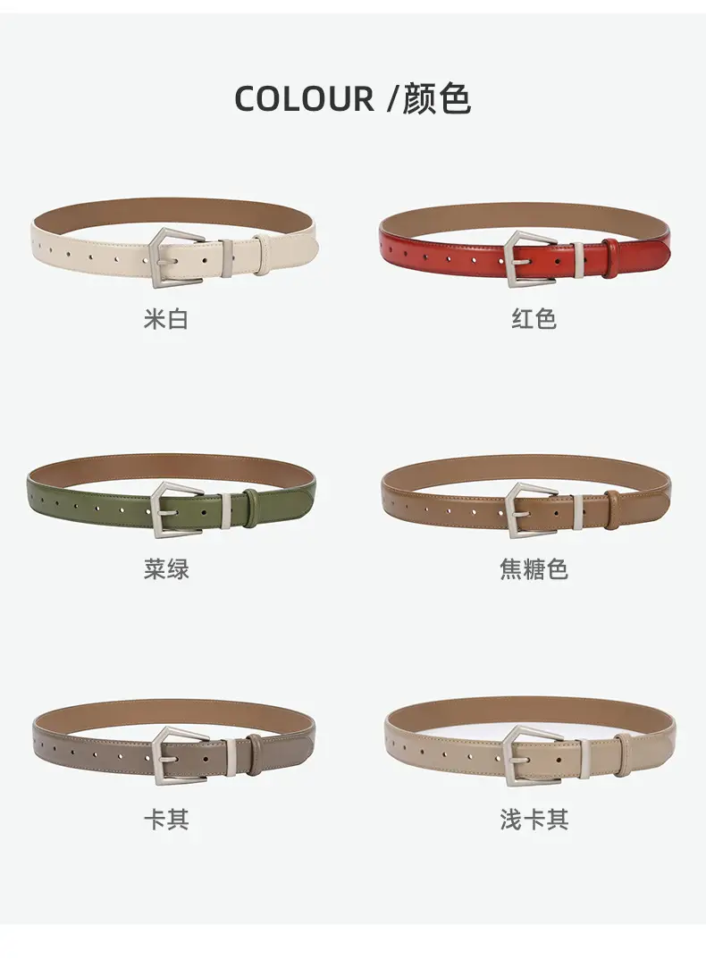 Women's Beige Leather Belt with Silver Buckle — feature 21