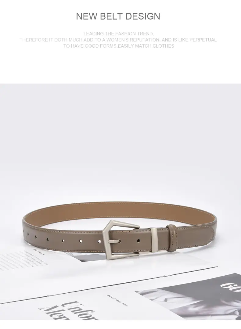 Women's Beige Leather Belt with Silver Buckle — feature 23
