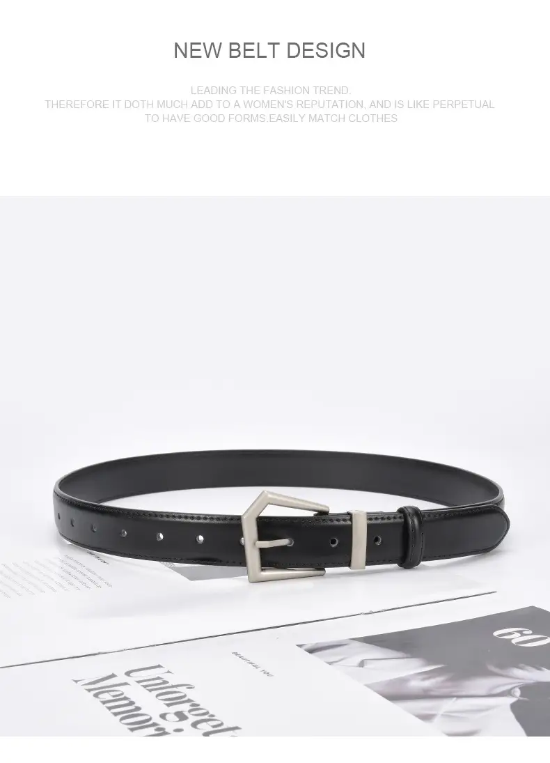 Women's Beige Leather Belt with Silver Buckle — feature 24