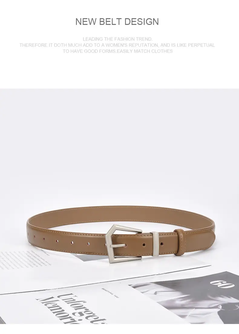 Women's Beige Leather Belt with Silver Buckle — feature 25
