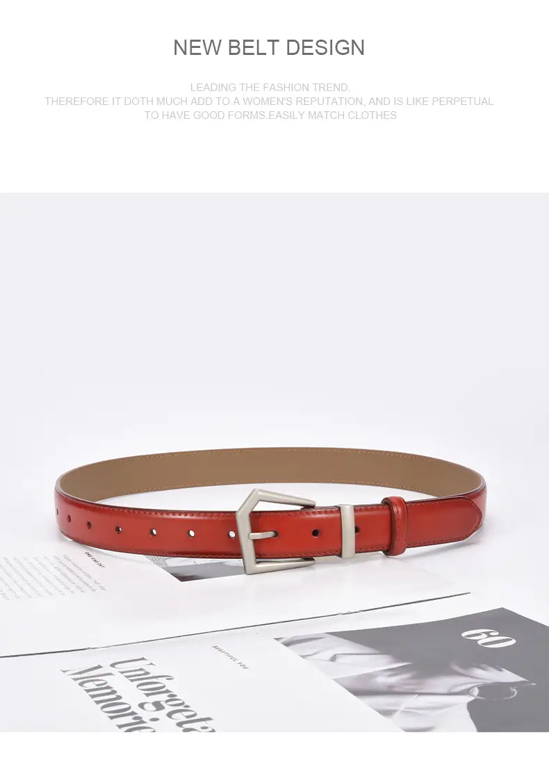 Women's Beige Leather Belt with Silver Buckle — feature 26