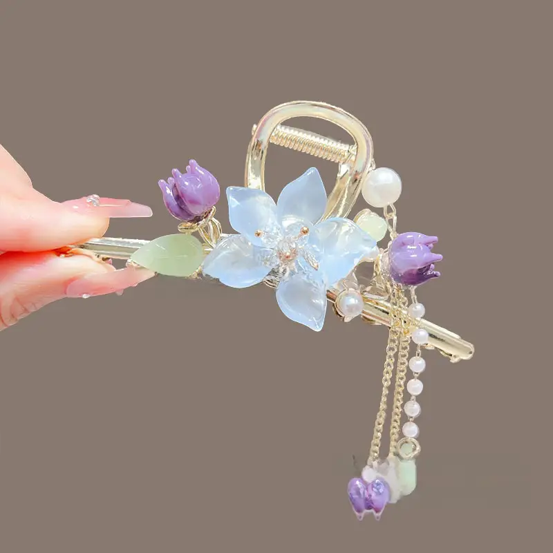 Suzuki Orchid Tassel Hair Clip Back for Girls - Image 3