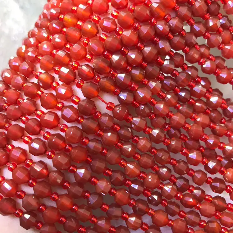 Natural Red Agate Cubic Block Diamond Face Cut Corner Square Loaf Beads - Image 2