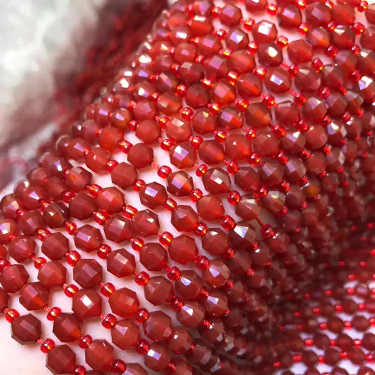 Natural Red Agate Cubic Block Diamond Face Cut Corner Square Loaf Beads - Image 4