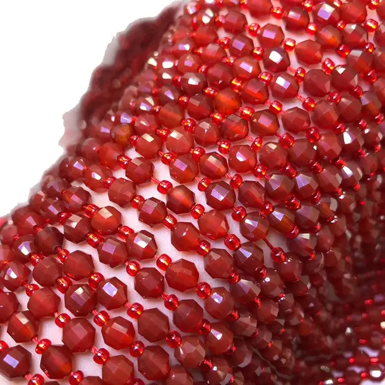 Natural Red Agate Cubic Block Diamond Face Cut Corner Square Loaf Beads - Image 5