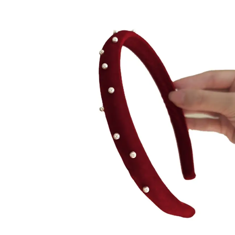 Retro Red Velvet Heart Headband with Pearl Accents - Image 7