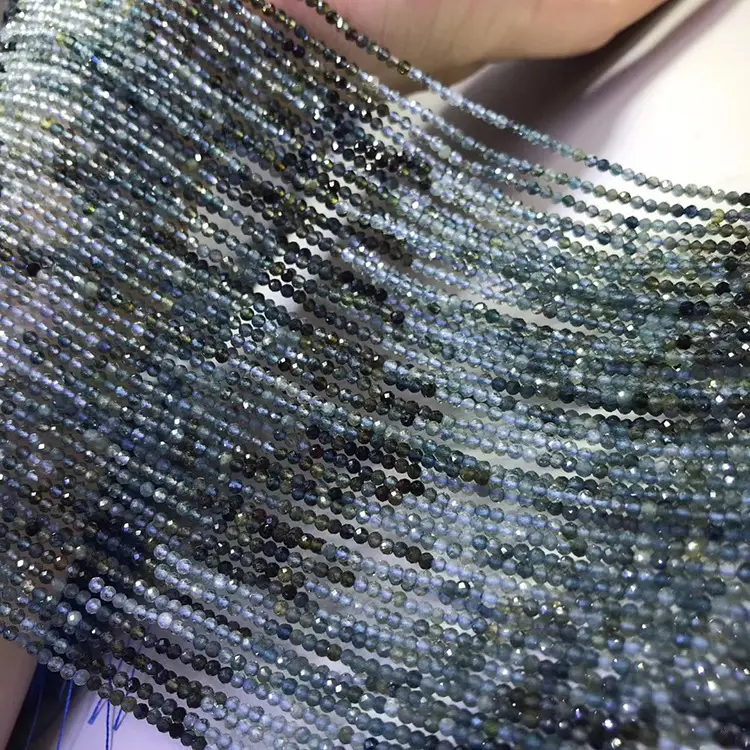 Natural Color Blue Tourmaline Diamond Face Round Cake Loose Beads - Image 3