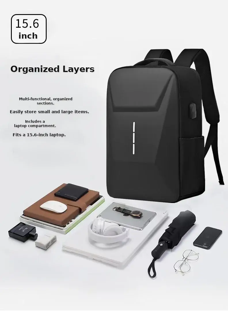 Men's Waterproof Business Backpack Black High-End Hard Shell — feature 10