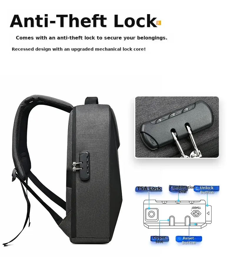 Men's Waterproof Business Backpack Black High-End Hard Shell — feature 14