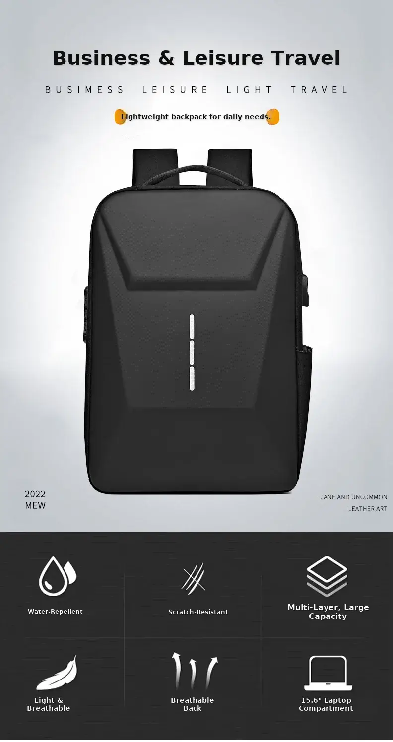 Men's Waterproof Business Backpack Black High-End Hard Shell — feature 8