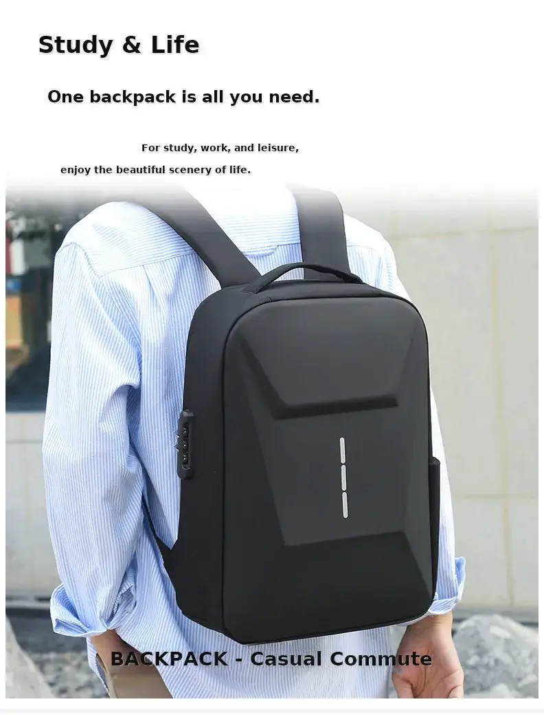 Men's Waterproof Business Backpack Black High-End Hard Shell — feature 9
