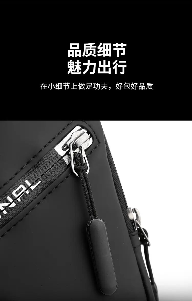 Men's Black Crossbody Shoulder Bag with Water Resistant Design — feature 14