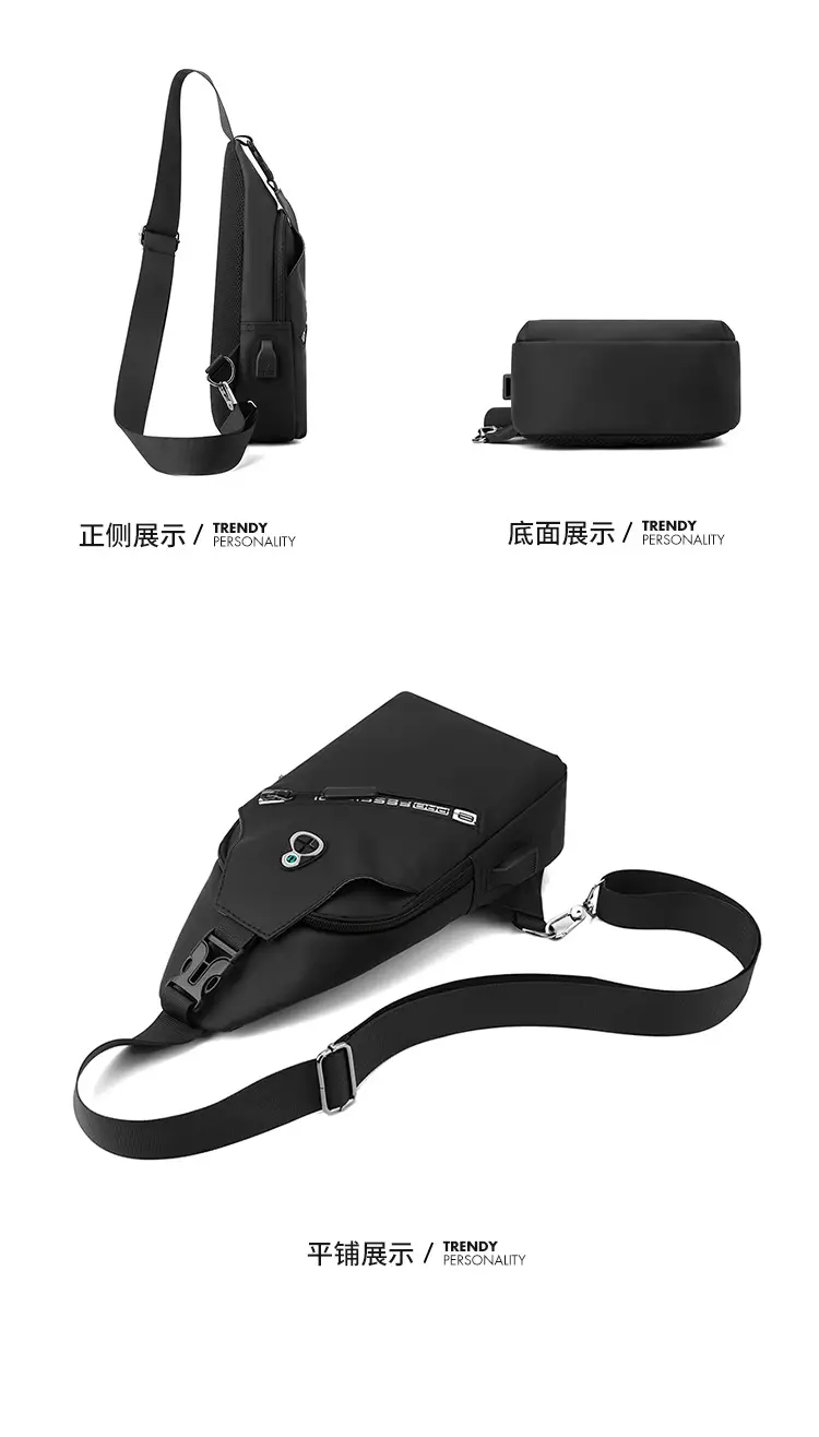 Men's Black Crossbody Shoulder Bag with Water Resistant Design — feature 22