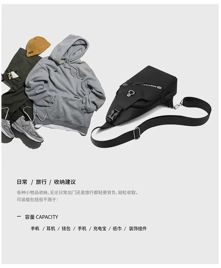 Men's Black Crossbody Shoulder Bag with Water Resistant Design — feature 3