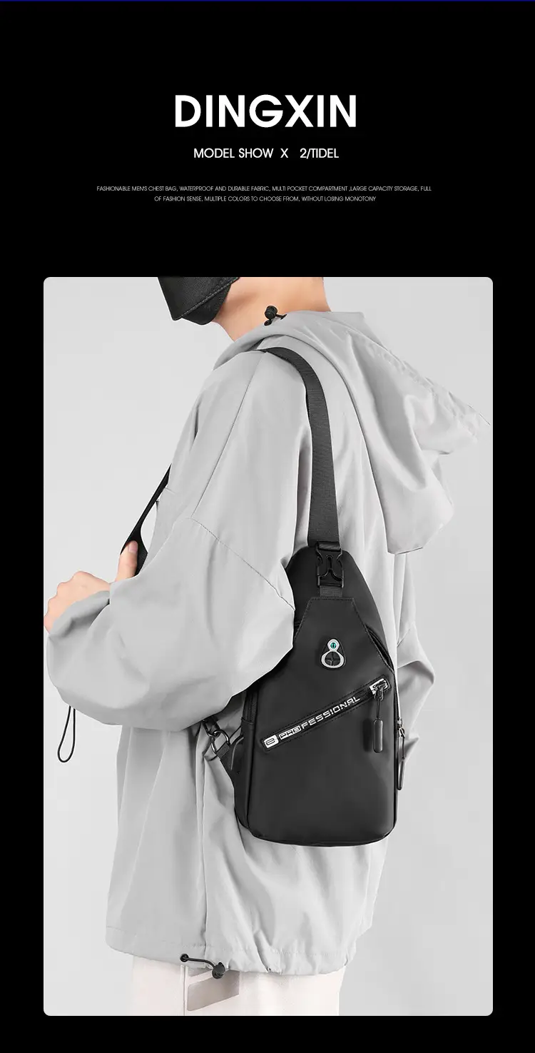 Men's Black Crossbody Shoulder Bag with Water Resistant Design — feature 4